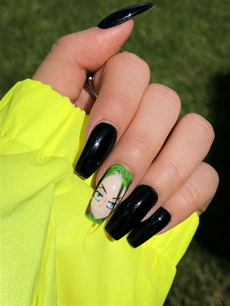 Billie Eilish Nails 💚🖤 | Blue nails, Blue toe nails, Holiday nails