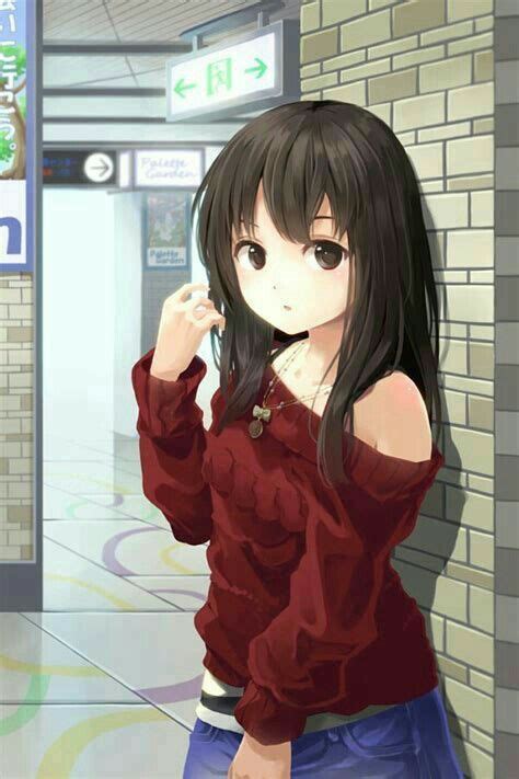 Anime girl wearing red sweater