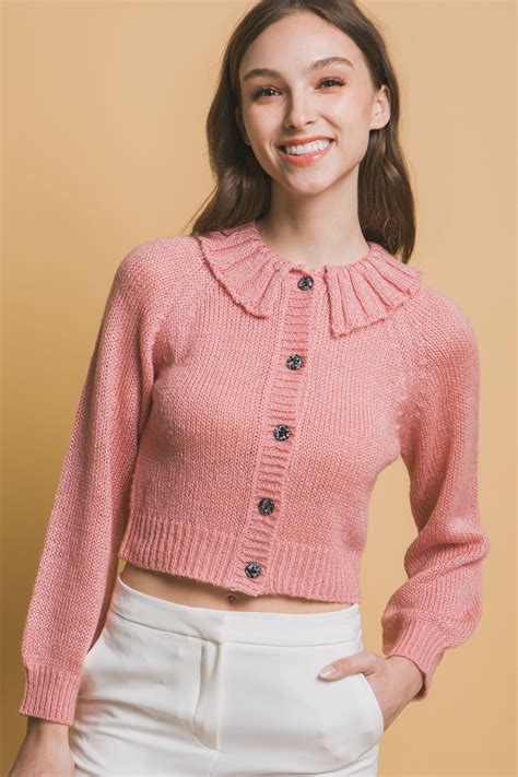 saronite short collared long sleeve ribbed knit thermal sweater top