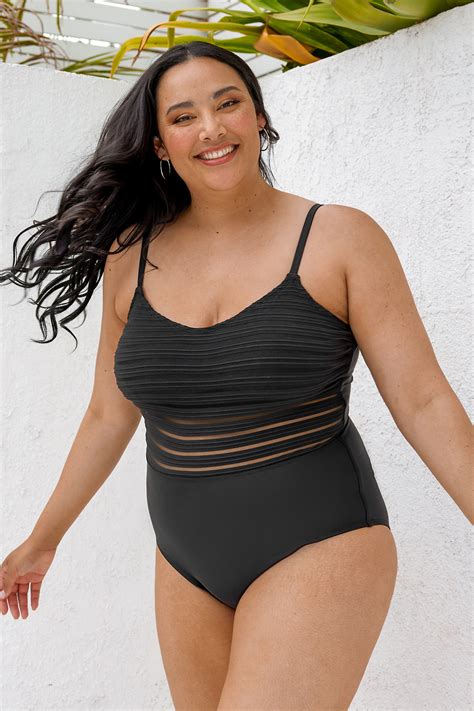 Sheer Shore Mesh V-Neck Plus Size One Piece Swimsuit