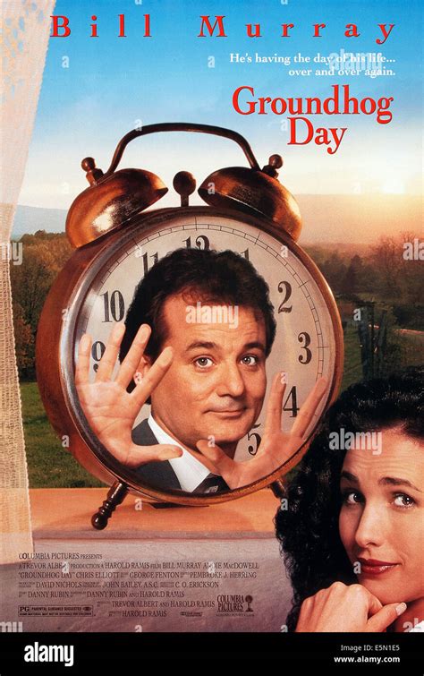 GROUNDHOG DAY, US poster art, Bill Murray, Andie MacDowell, 1993 ...