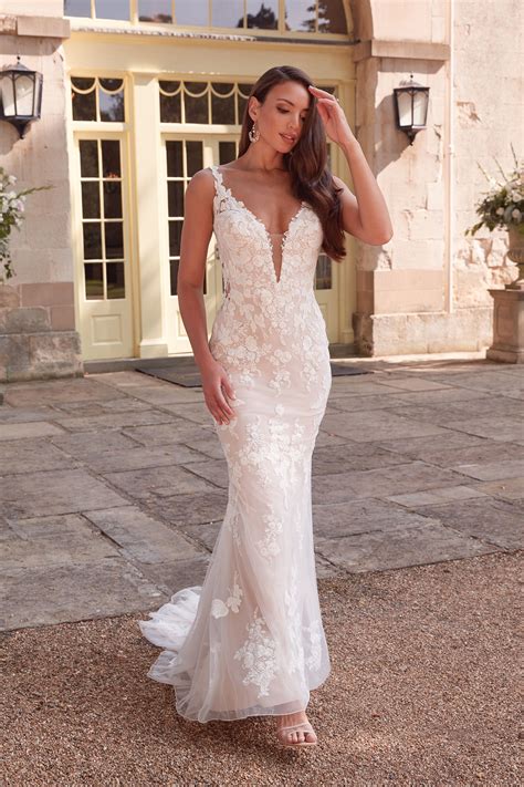 Style 44343: Beaded Lace Fit and Flare Gown with Laser Cut Chiffon