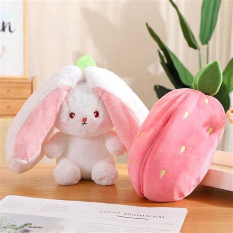 reversible strawberry rabbit plush toy teddy daddy