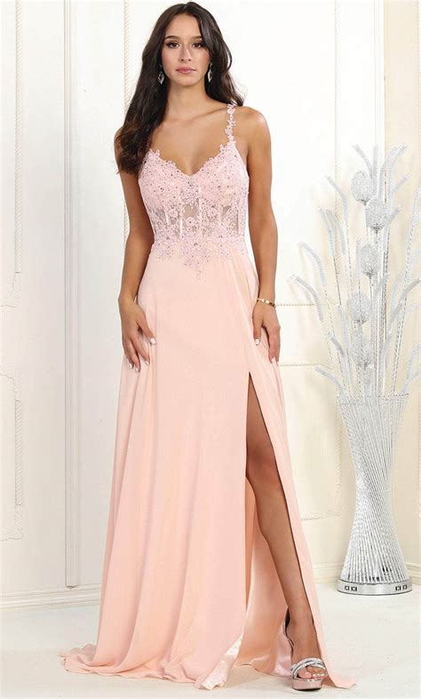 May Queen MQ1958 - Embroidered V-Neck Prom Gown – Couture Candy