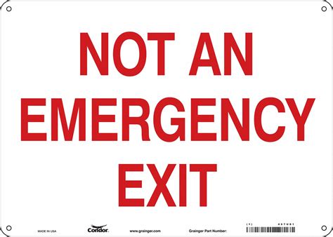 CONDOR Safety Sign Emergency Exit, Not An Emergency Exit, Sign Header No Header, Polyethylene ...