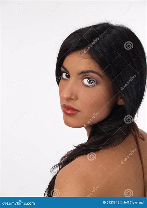 Middle Eastern Woman Over Shoulder Portrait Stock Image - Image of