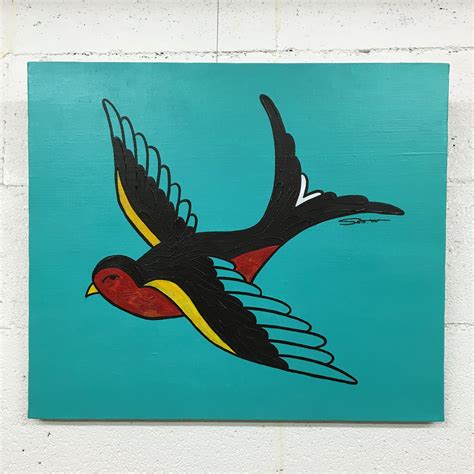 Traditional Swallow Tattoo Motif on Canvas