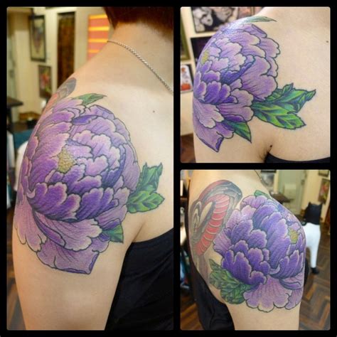 purple peony tattoo