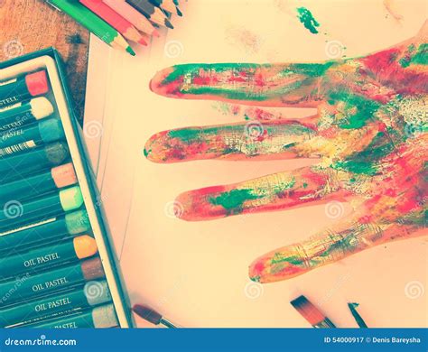 Artist S Hand and Drawing Tools Stock Image - Image of drawing, messy: 54000917