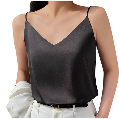 fheaev silk satin camisole tank tops  women dressy  neck casual