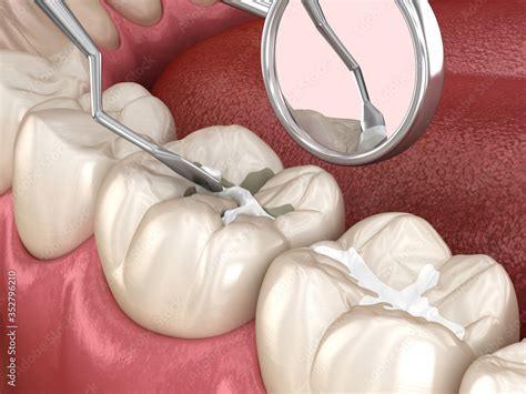 Molar tooth fissure restoration with filling. Medically accurate tooth ...