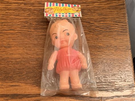 NOS Vintage Mid Century Plastic Girl Baby Doll In Package, Kitschy