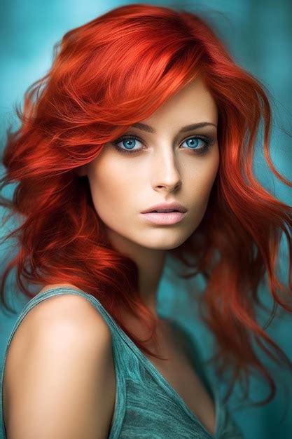 Premium AI Image | A woman with red hair and blue eyes