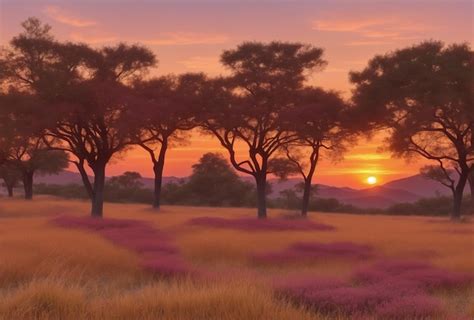 Premium AI Image | A purple sunset in the forest and mountains