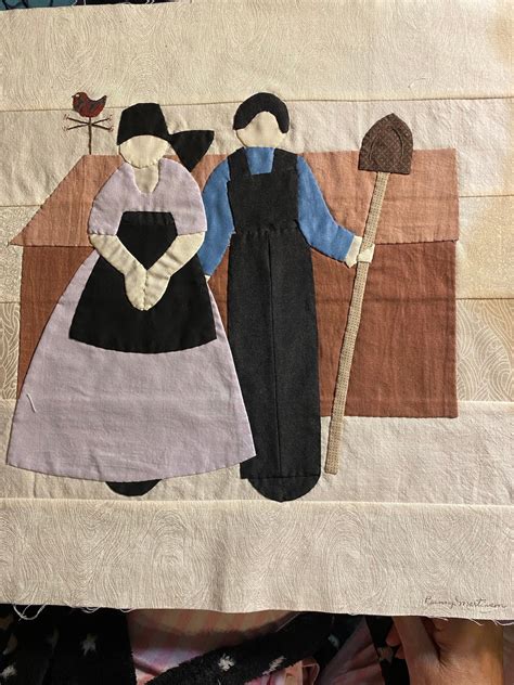 Amish Couple on the Farm Hand Appliquéd Fabric Quilt Block 16 Square ...
