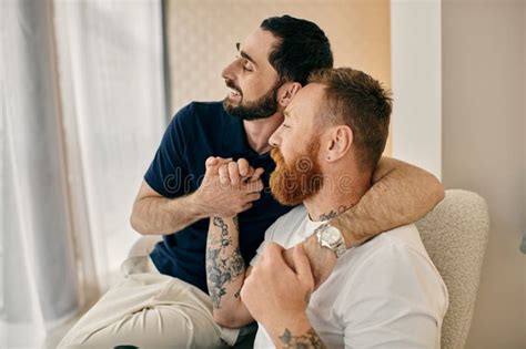 happy men  tattoos  stock photo image  intimacy