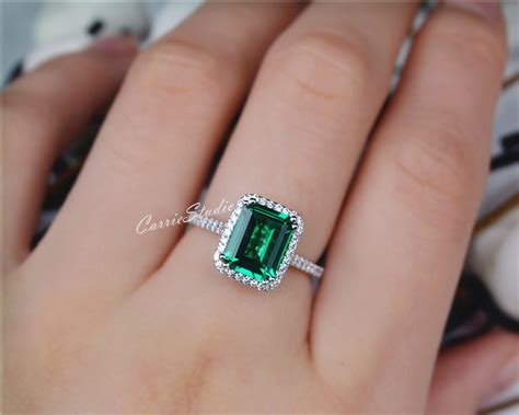 Halo 79 Mm Emerald Cut Ring/silver Emerald Engagement - Etsy