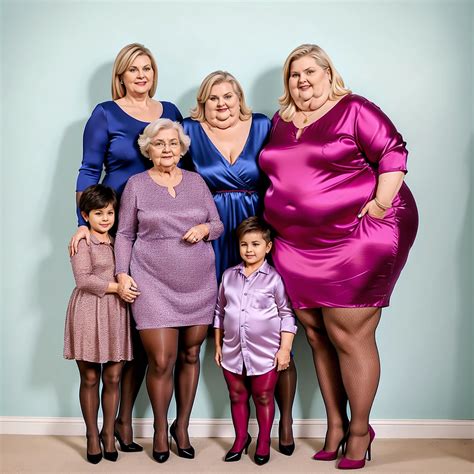 Large Family Grandma Mother Aunt Sister Obese Silk Dresses High Heels
