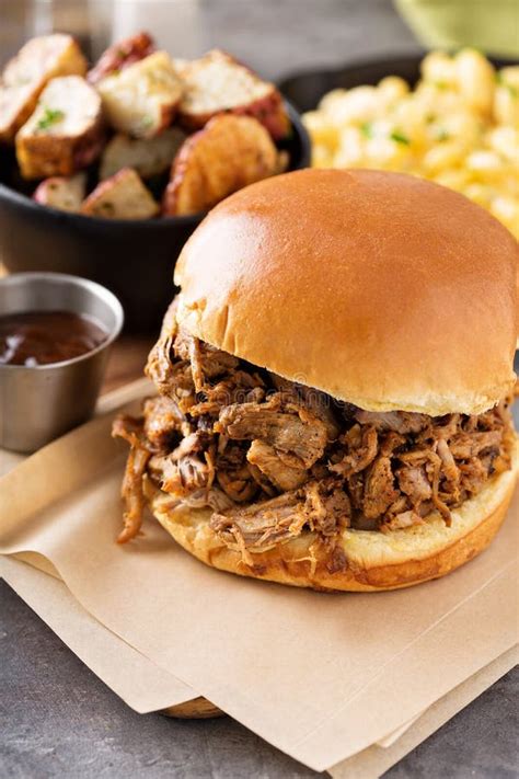 Pulled Pork Sandwich with Bbq Sauce Stock Photo - Image of pulled ...