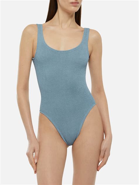Lora crinkle lurex avio blue one-piece swimsuit – MC2 Saint Barth