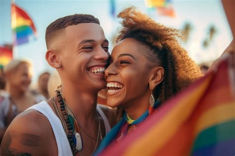 Premium Photo | Happy Couple Celebrating on the Beach at LGBTQ Pride ...