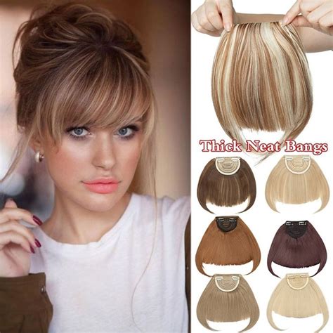 Natural Soft Silky Thick Neat Bang Front Fringe Clip In Hair Extension ...