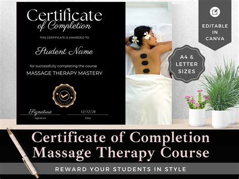 Certificate of Completion Massage Therapy | Certificate Template | Edit