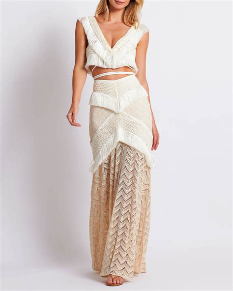 Fringe Trim Maxi Skirt