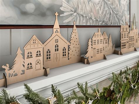 Christmas Village Set Winter Village Scene Wood Christmas - Etsy