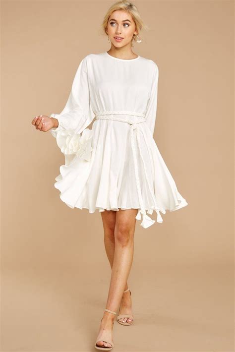 gorgeous white belted dress flouncy long sleeve dress dress
