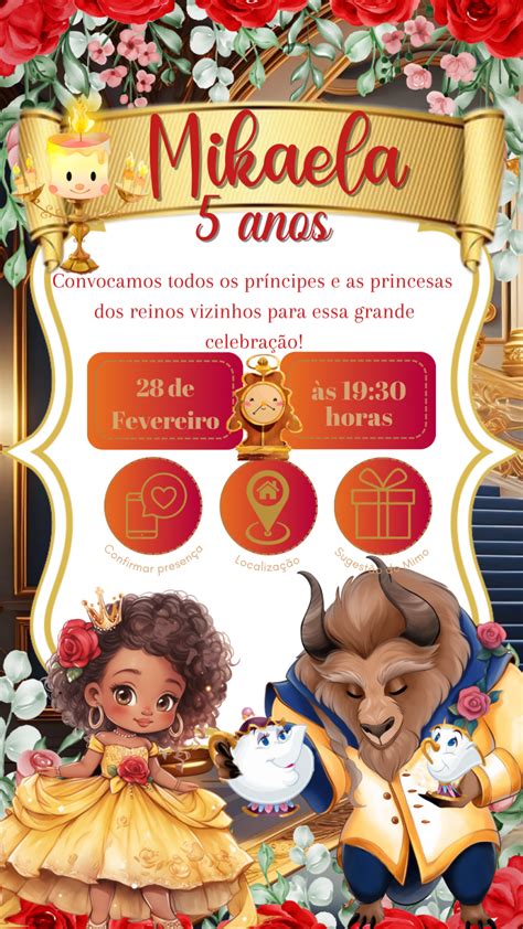 Convite Bela E Afera - Convite Digital A Bela e a Fera - Criafest