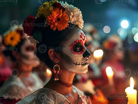 AI generated Mexican holiday Day of the Dead, Aztec celebration when