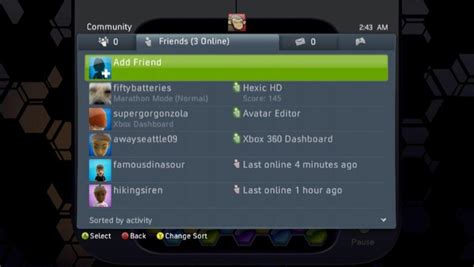 Xbox 360 Friends List Activity Sorted - Xbox 360 Fall 2009 Dashboard Update Preview | Full Size ...