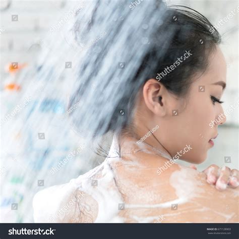 Asian Women Taking Shower Bathroom She Stock Photo 671128903 | Shutterstock