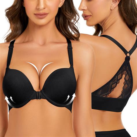 yandw front closure plunge bras  women lace racerback push  thick