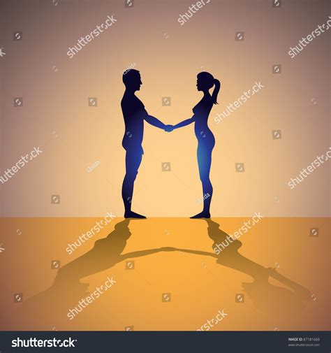 Naked Man Woman Holding Hands Silhouette Stock Vector (Royalty Free