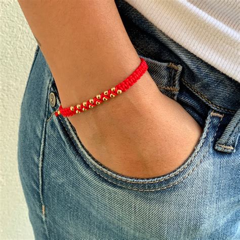 Red String Bracelet Gold Bead Red Thread Bracelet Slip Knot - Etsy