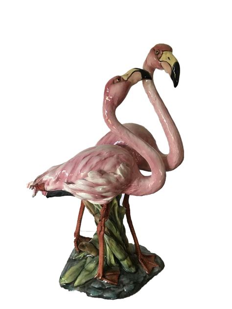 Mid Century Italian Flamingo Sculpture Statue Glazed Pottery Ceramic Bird Figurine Fayence ...