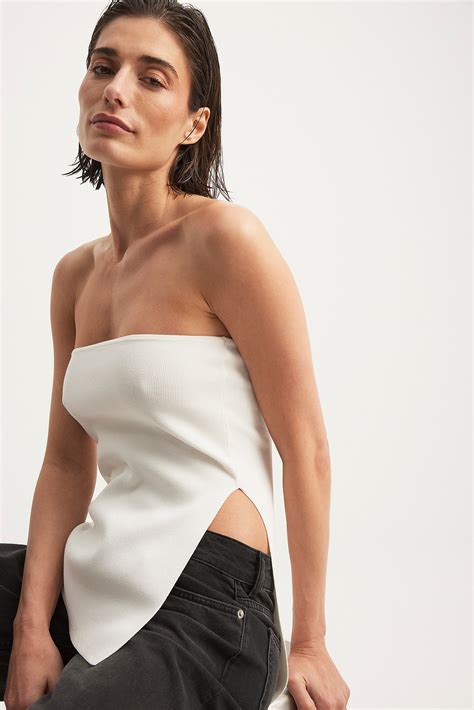 Knitted Slit Detail Tube Top White | NA-KD