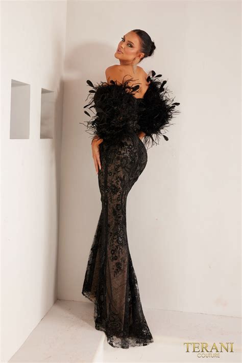 Black Nude Terani Couture 241E2479 Bodycon Long Evening Formal Dress