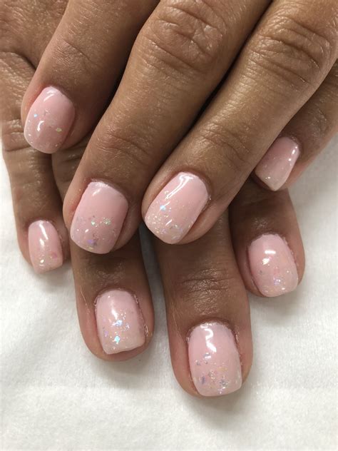 Pale Pink Iridescent Ombré Gel Nails | Pink gel nails, Pink ombre nails