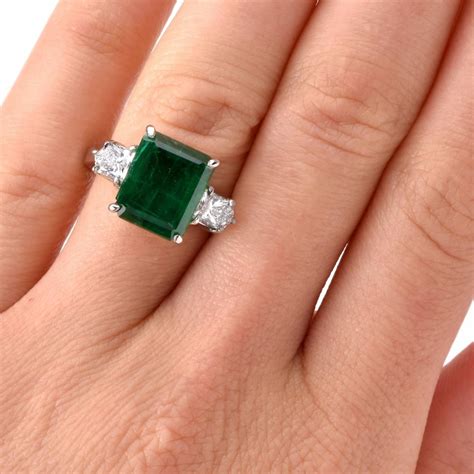 Colombian Emerald Diamond Platinum Engagement Ring at 1stdibs