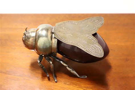 TEGHINI FIRENZE Italian Silver Plate and Ruby Glass Honey Bee Pot at