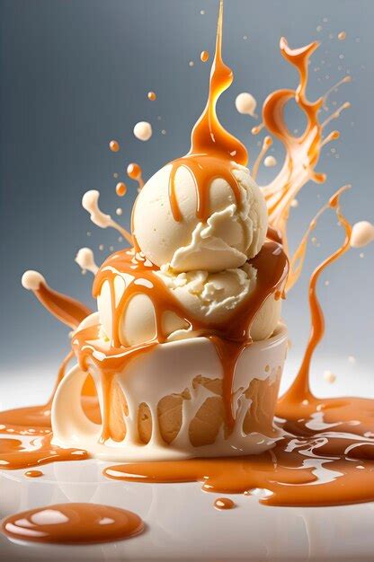 Premium AI Image | ice cream with caramel touch caramel topping