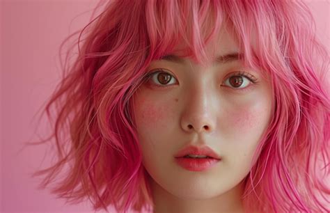 premium photo  young asian lady  pink hair
