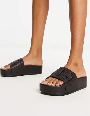 levis bold flatform slider  black  large logo asos