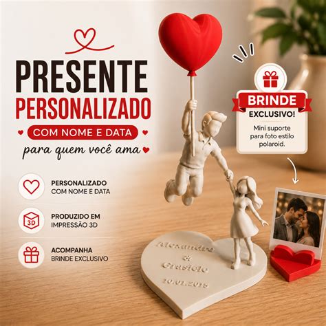 Presente Personalizado Com Nome - Presente Personalizado para Casal com Nome e Data em 3D + Brinde ...