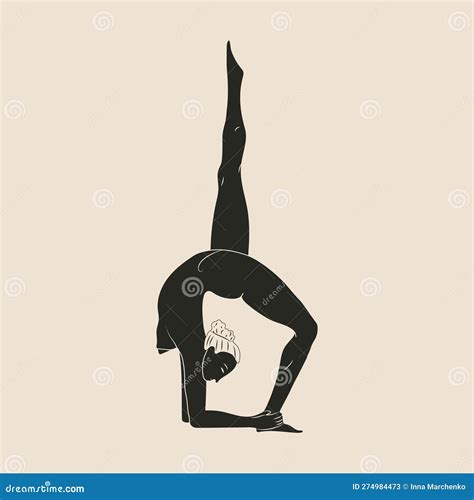 Naked Young Woman Performing Physical Exercises. Black and White Stock