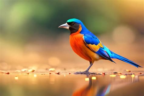 Premium Photo | A colorful bird with a blue and orange background