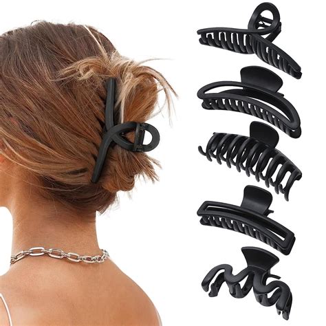AWAYTR 5PCS Large Non-Slip Claw Hair Clips, Matte Black, Strong Hold